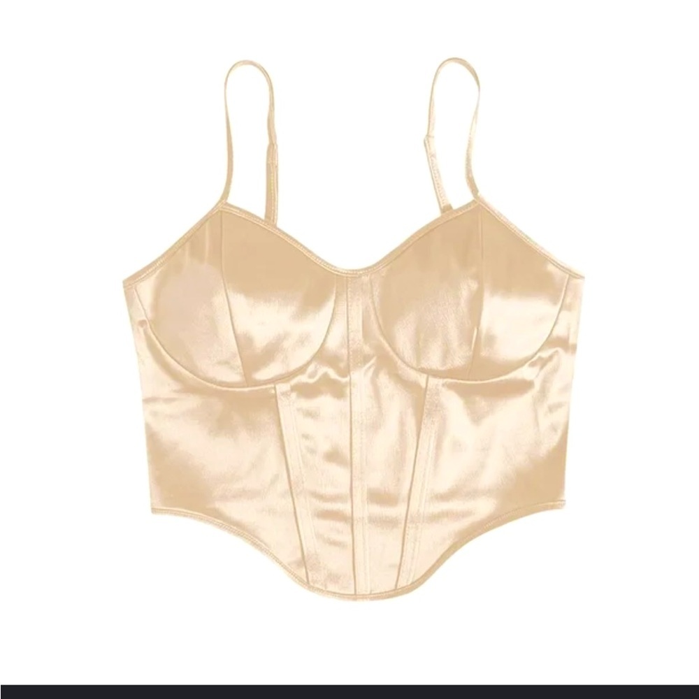 Subdued corset top - light pink satin cropped fully adjustable straps and band